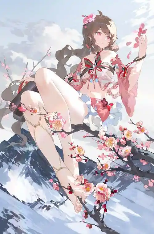 梅花枝头的古风动漫少女