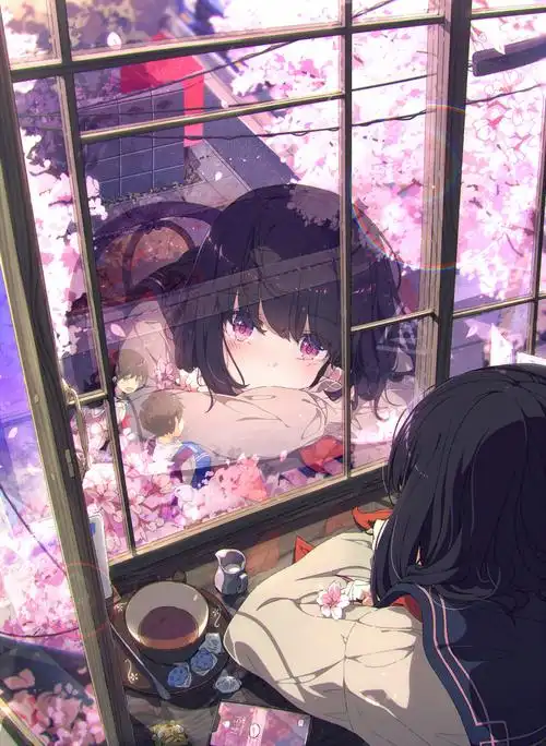 樱花窗边的动漫少女
